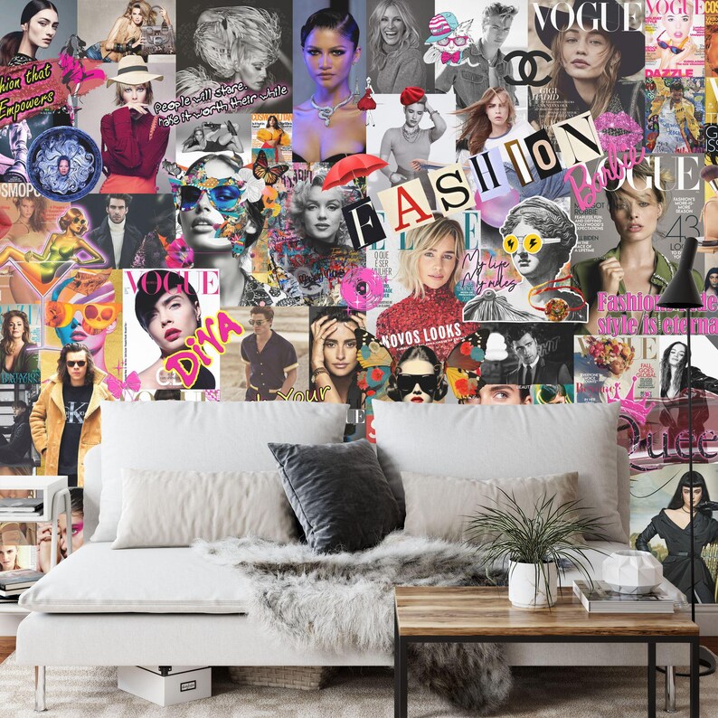 Fashion Collage Wallpaper Mural, Girly Room