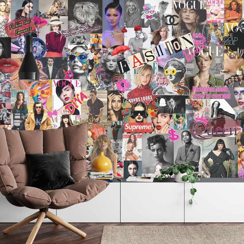 Fashion Collage Wallpaper Mural, Girly Room