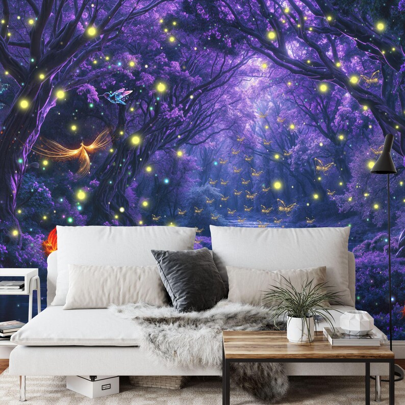 Enchanted Forest Luminous Mushrooms Wallpaper Mural