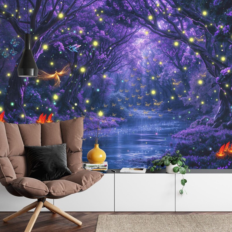 Enchanted Forest Luminous Mushrooms Wallpaper Mural