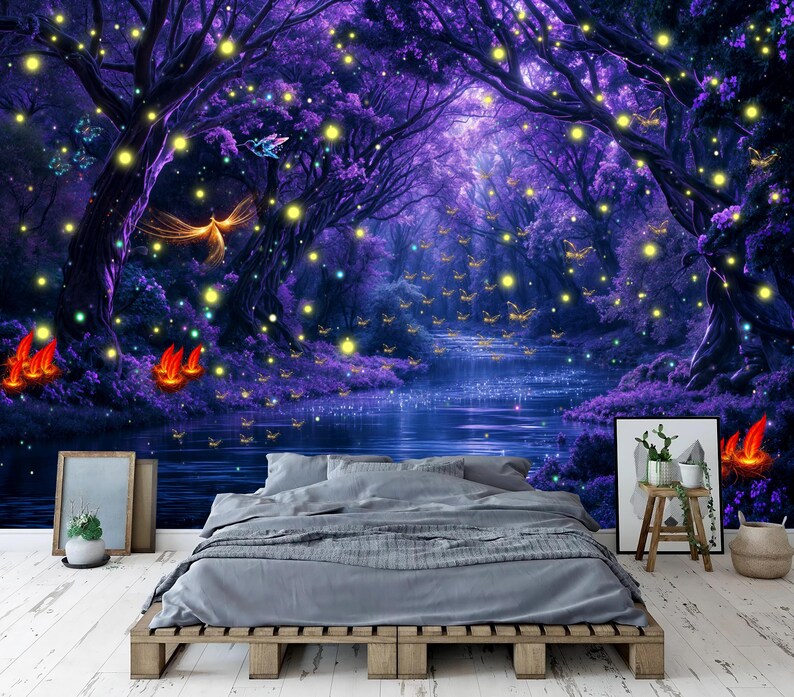 Enchanted Forest Luminous Mushrooms Wallpaper Mural