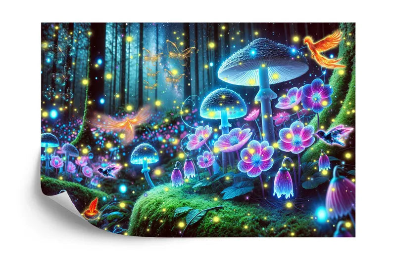 Enchanted Forest Luminous Mushroom Wallpaper Mural