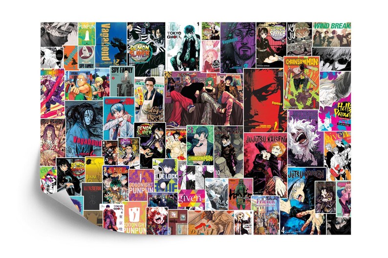 Anime Manga Collage Wallpaper, Hand-Drawn Comics Mural
