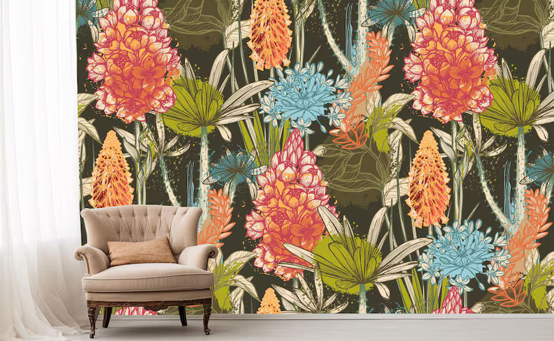 African Flowers Wallpaper Mural, Peel and Stick