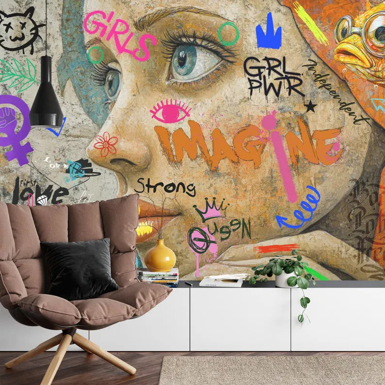 Wallpaper, Graffiti Girl Mural – Feminine Street Art Wallpaper