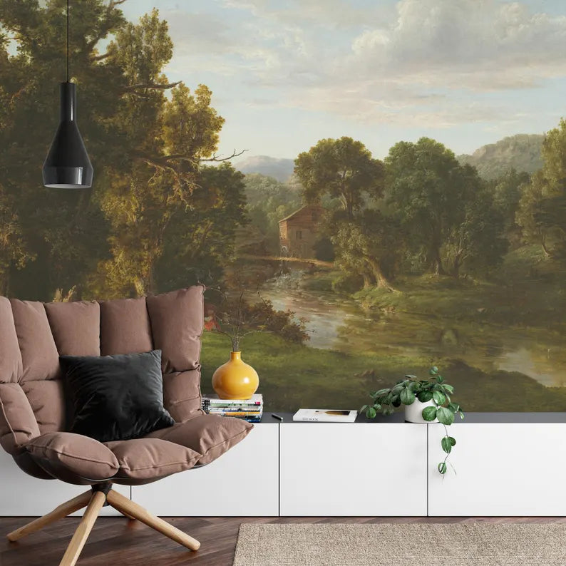 Vintage Rural Landscape Wallpaper Mural, Easy-Install
