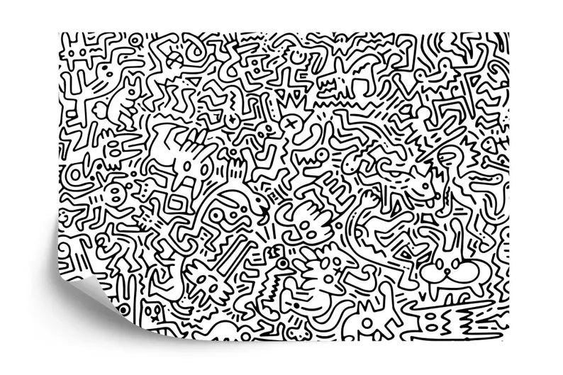 Black and White Doodle Mural Kids Room Wallpaper