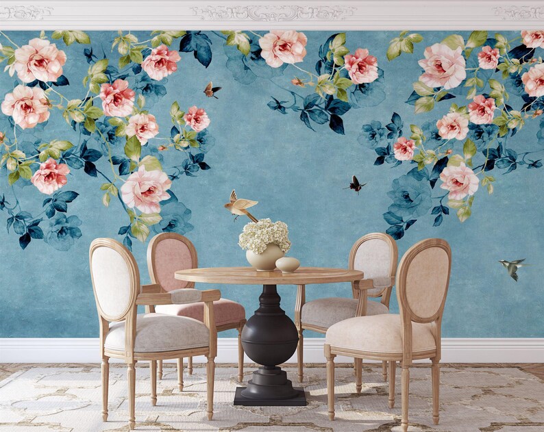 Chinoiserie Birds and Flowers Wallpaper Mural