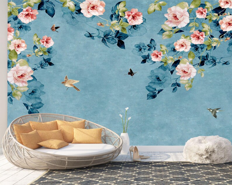Chinoiserie Birds and Flowers Wallpaper Mural