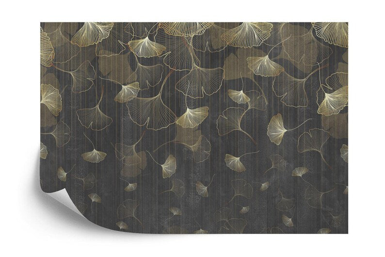Vintage Ginkgo Leaf Wallpaper Mural, Grunge Art Print