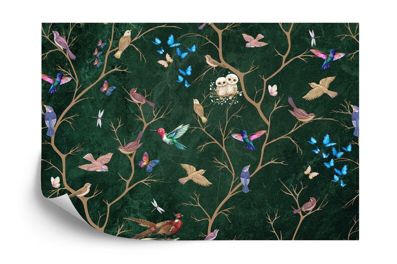 Chinoiserie Floral Bird Wallpaper Mural – Vintage Pastel