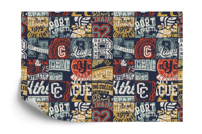 Athletic Badges Patchwork Wallpaper Mural Art Print