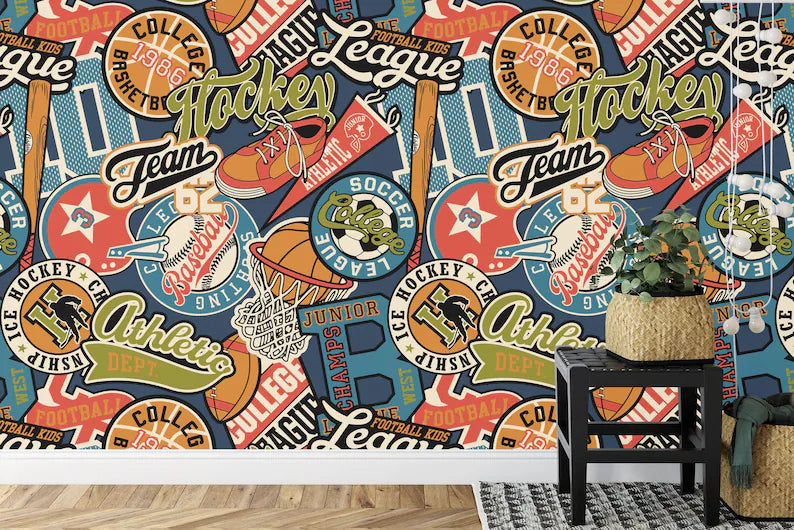 Athletic Sporting Badges Wallpaper Mural Art Print