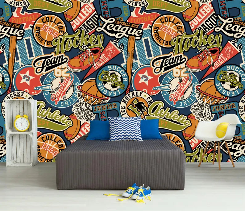 Athletic Sporting Badges Wallpaper Mural Art Print