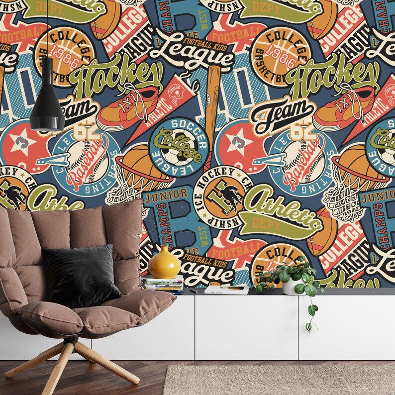 Athletic Sporting Badges Wallpaper Mural Art Print