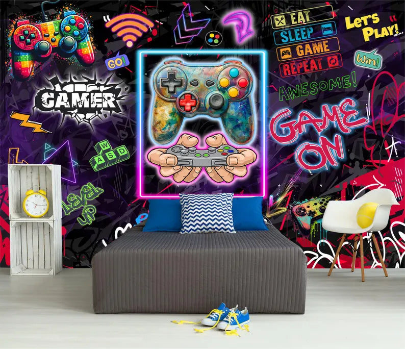 Gaming Room Mural, Kids Room Decor