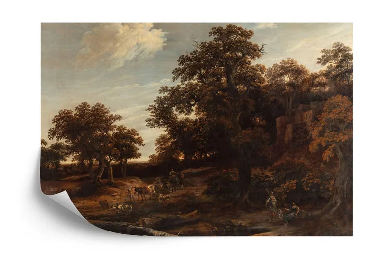 Vintage Oak Forest Painting, Rural Landscape Wallpaper Mural