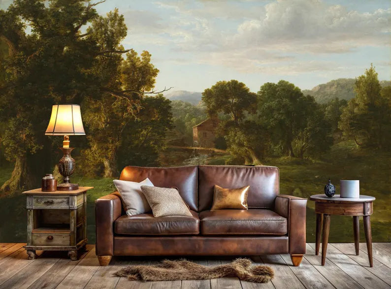 Vintage Rural Landscape Wallpaper Mural, Easy-Install