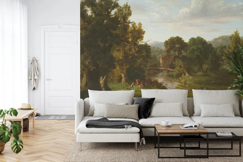 Vintage Rural Landscape Wallpaper Mural, Easy-Install