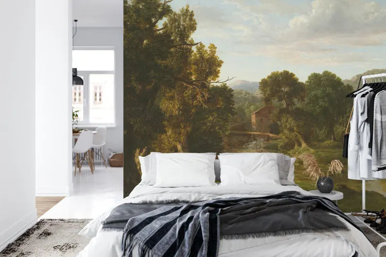 Vintage Rural Landscape Wallpaper Mural, Easy-Install
