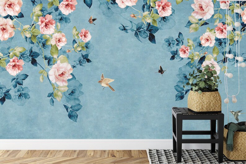 Chinoiserie Birds and Flowers Wallpaper Mural