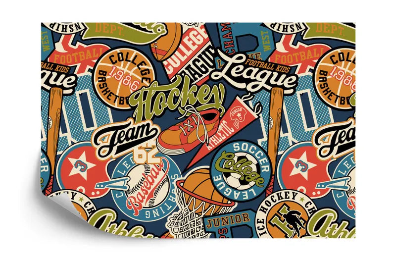 Sports Badges Wallpaper Mural | Peel and Stick Wall Decal