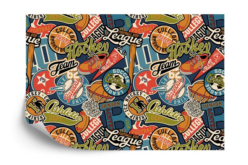 Athletic Sporting Badges Wallpaper Mural Art Print