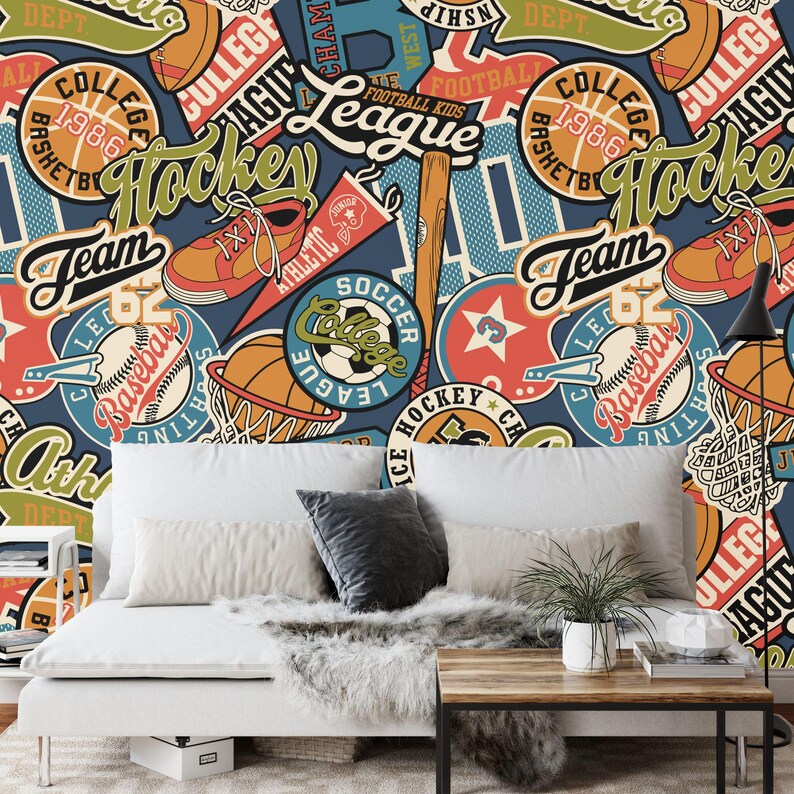 Athletic Sporting Badges Wallpaper Mural Art Print