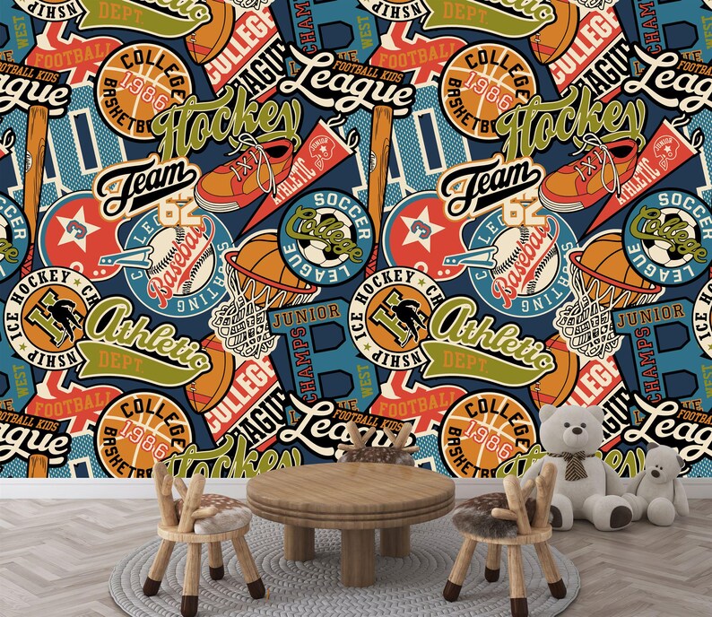Athletic Sporting Badges Wallpaper Mural Art Print