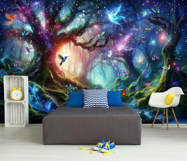 Enchanted Forest Night Wallpaper Mural, Magical Moonlit