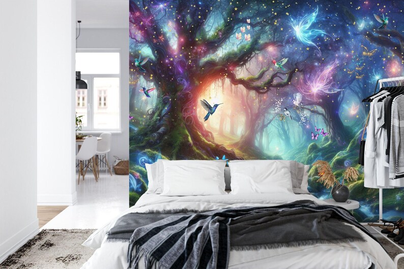 Enchanted Forest Night Wallpaper Mural, Magical Moonlit