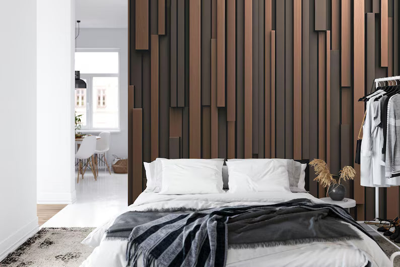 Wallpaper, Brown and Black Striped Wooden Wall Mural