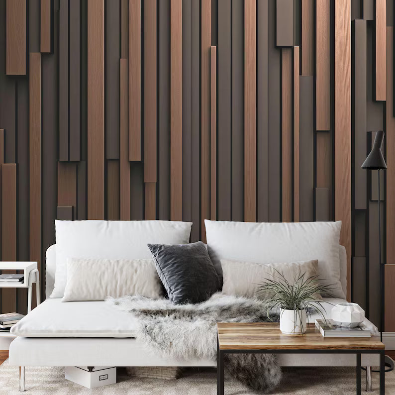 Wallpaper, Brown and Black Striped Wooden Wall Mural