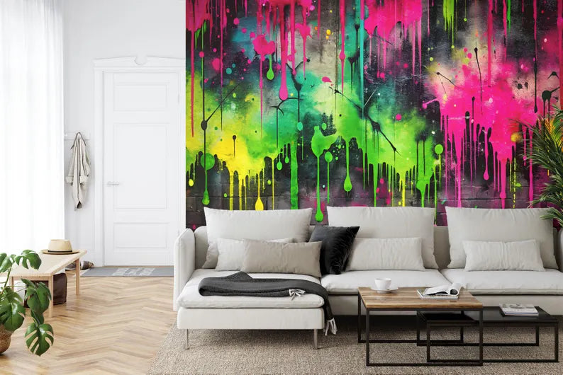 Colorful Graffiti Splatter Wallpaper Mural, Easy-Install
