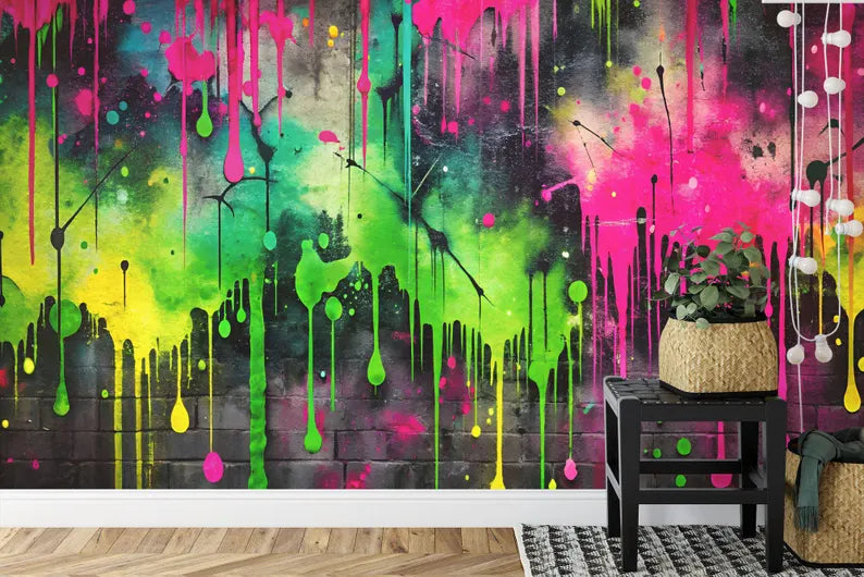 Colorful Graffiti Splatter Wallpaper Mural, Easy-Install