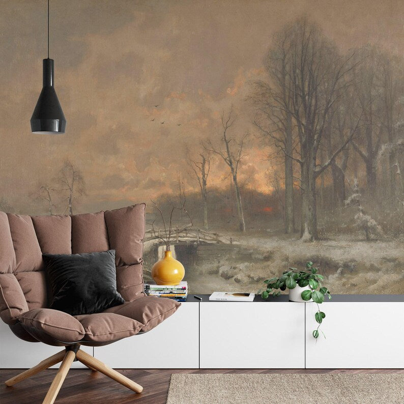 Wallpaper, Winter Landscape Painting Wall Mural