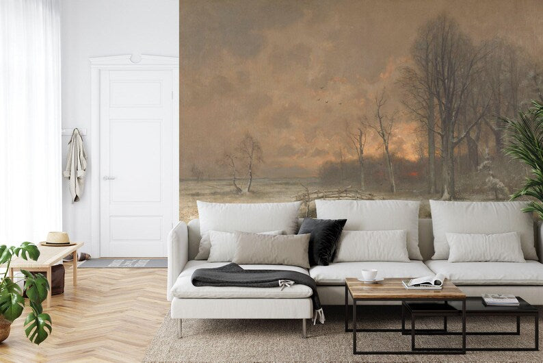 Wallpaper, Winter Landscape Painting Wall Mural