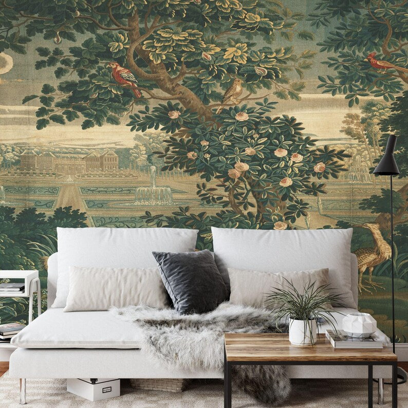 Classic landscape mural wallpaper showcasing depth and artistic composition
