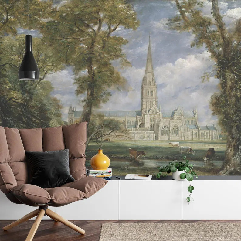 Classic landscape mural wallpaper design featuring timeless natural scenery for home wall decor

