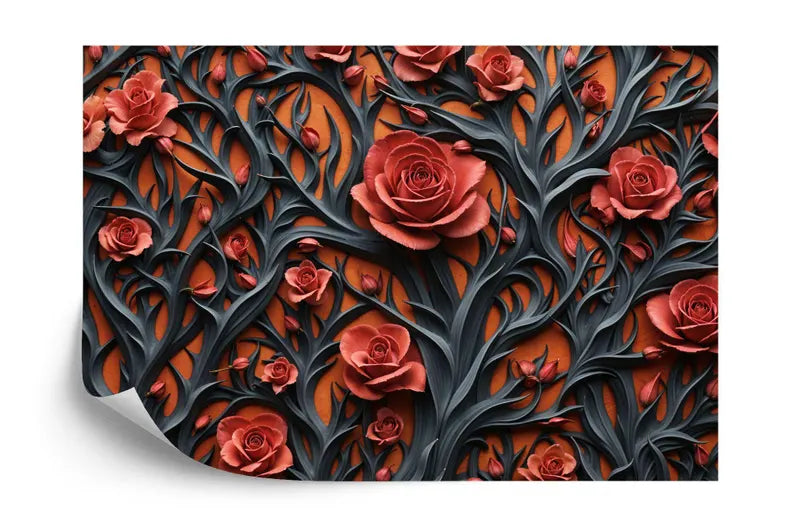 Red Peonies Baroque Floral Wallpaper Mural Gift