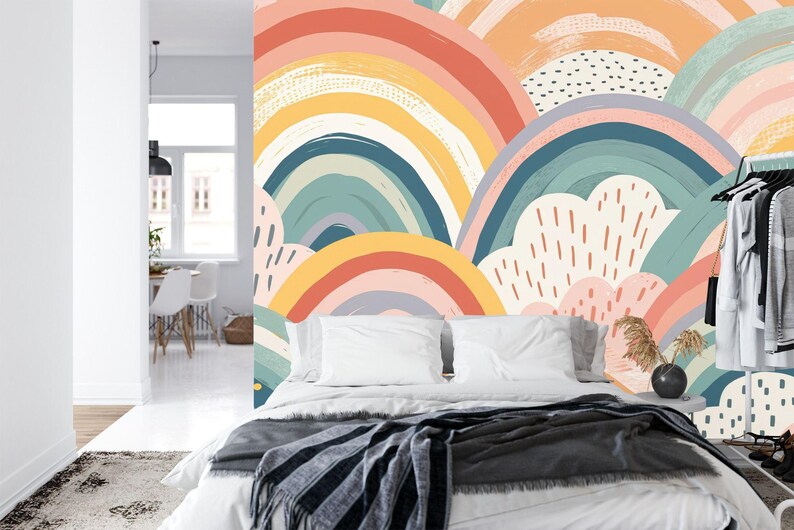 Boho Rainbow Wallpaper Mural | Pastel Nursery Decor