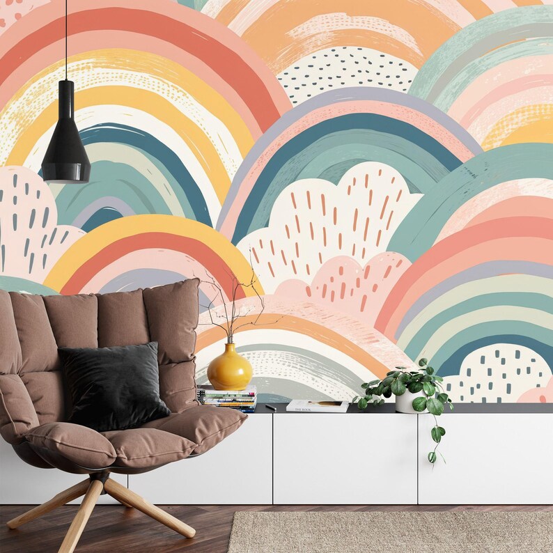 Boho Rainbow Wallpaper Mural | Pastel Nursery Decor