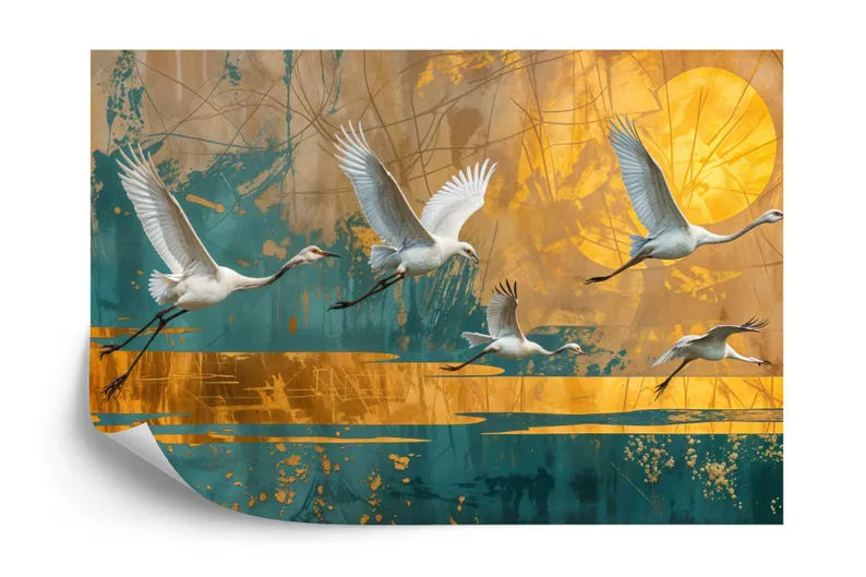 Vintage Chinoiserie Crane Art Print Wallpaper Mural