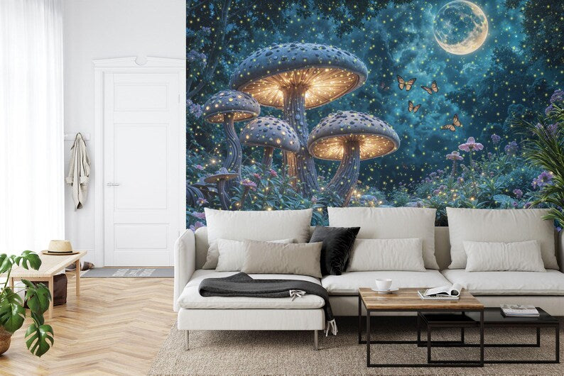 Enchanted Forest Luminous Mushroom Wall Mural Gift