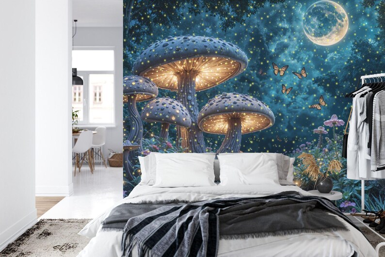 Enchanted Forest Luminous Mushroom Wall Mural Gift