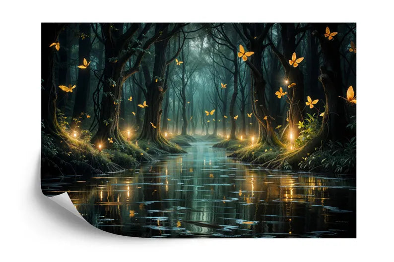 Enchanted Forest Wallpaper Mural, Butterfly Flowers