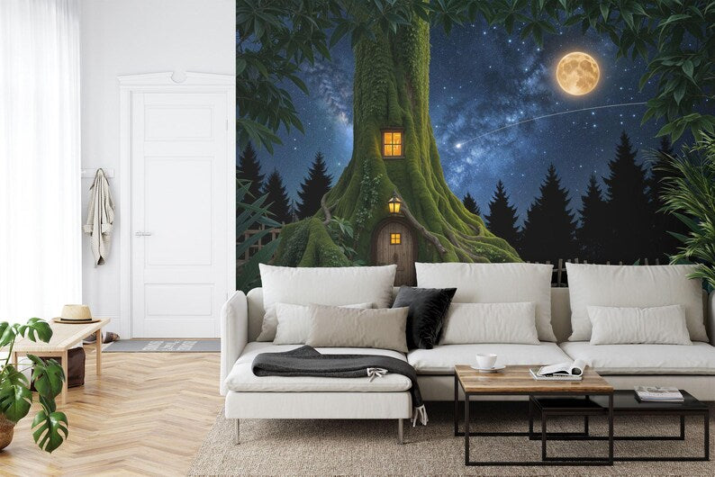 Tree House Forest Mural, Welcome Sign Art Print