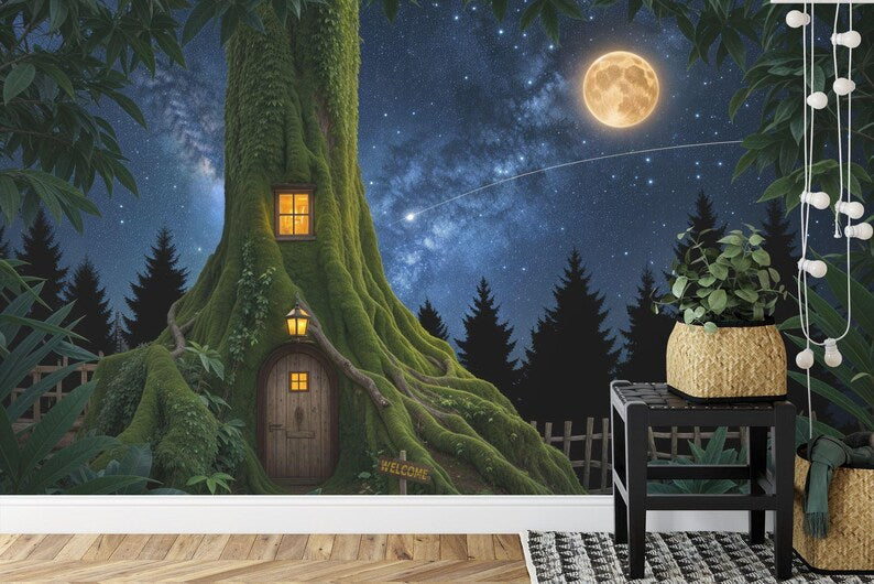 Tree House Forest Mural, Welcome Sign Art Print