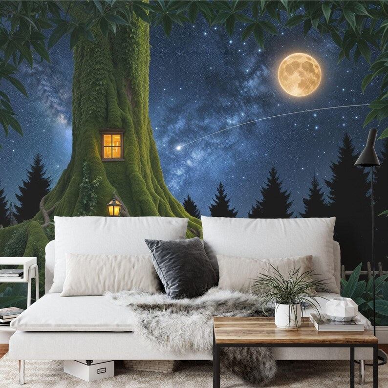 Tree House Forest Mural, Welcome Sign Art Print