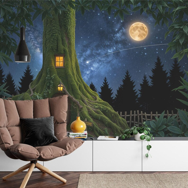 Tree House Forest Mural, Welcome Sign Art Print
